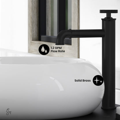 Avallon Single Hole, Single-Handle Wheel, High Arc Bathroom Faucet in Matte Black