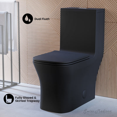 Concorde One-Piece 12" Rough-in 1.1/1.6 GPF Dual Top Flush Square Toilet in Matte Black