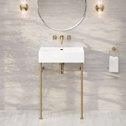 Claire 24" Rectangle Zero Hole Console Sink with Brushed Gold Legs