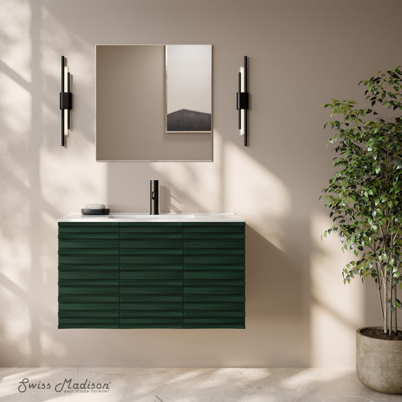 Cascade 36" Wall-Mounted Bathroom Vanity in Green Oak with Sink Top