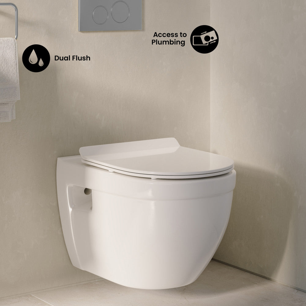 Ivy Wall-Hung Toilet Bundle 0.8/1.6 GPF Dual Flush in Glossy White with Flush Plate