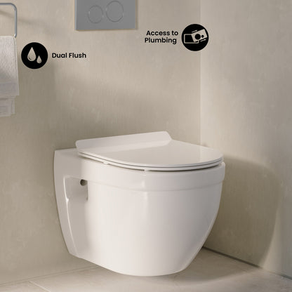 Ivy Wall-Hung Toilet Bundle 0.8/1.6 GPF Dual Flush in Glossy White with Flush Plate