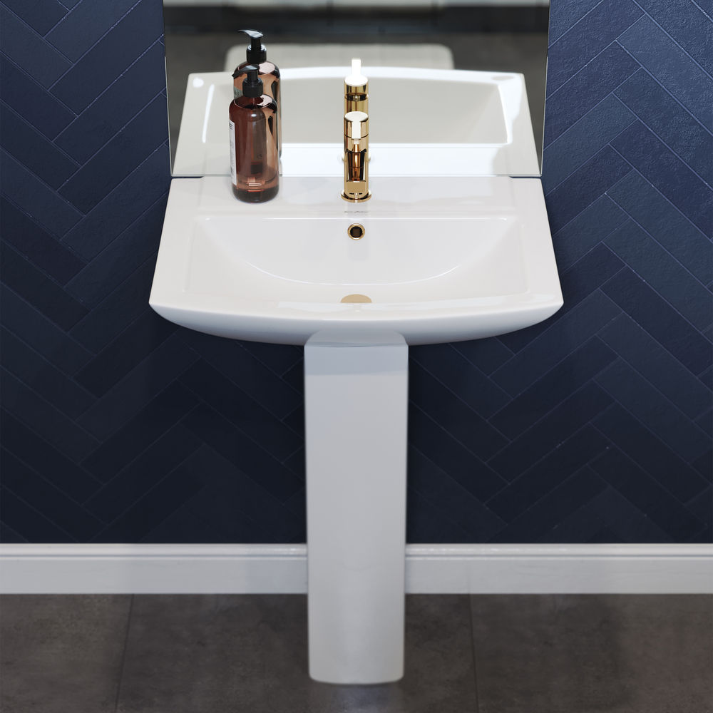 Sublime Two-Piece Glossy White Ceramic Rectangular Pedestal Sink