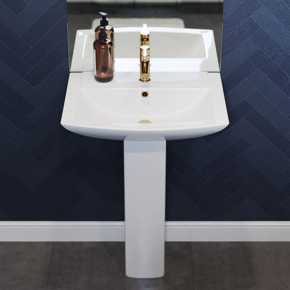 Sublime Two-Piece Glossy White Ceramic Rectangular Pedestal Sink