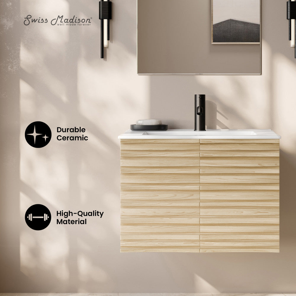 Cascade 30" Wall-Mounted Bathroom Vanity in Natural Oak with Sink Top