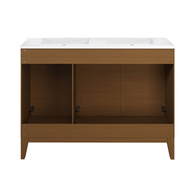 Cascade 48 in. Brown Oak, Double Basin Bathroom Vanity With White Ceramic Sink Top