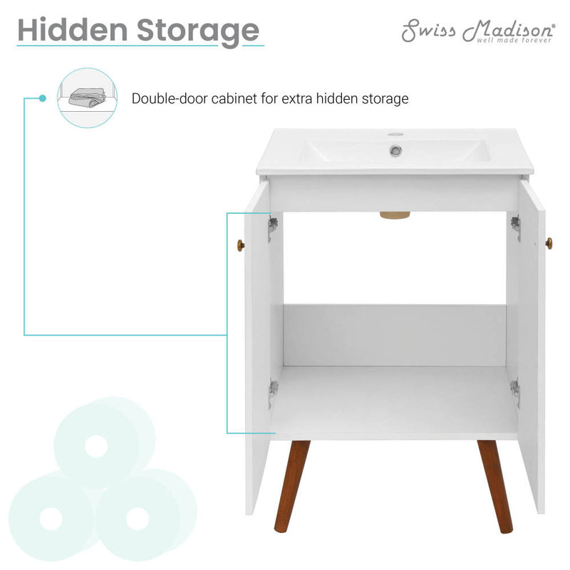 Manoir 24" Freestanding Bathroom Vanity in White with Sink Top