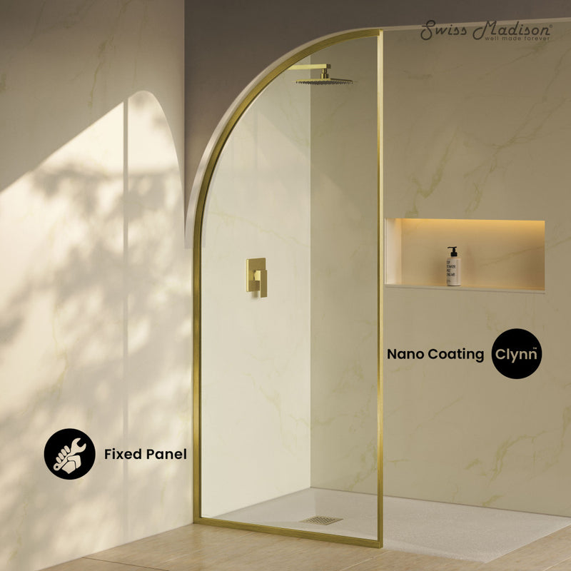 Demi 34 x 76 Framed Fixed 3/8 in. (10mm) Clear Tempered Glass Shower Door with Gold Brushed Frame