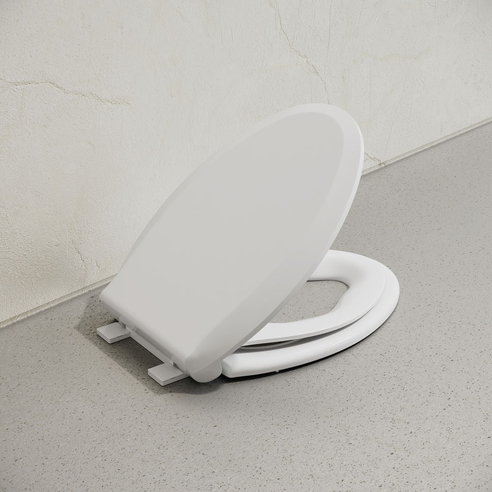 Elongated Toilet Seat with Toddler Seat Built In, Family Toilet Seat in Glossy White