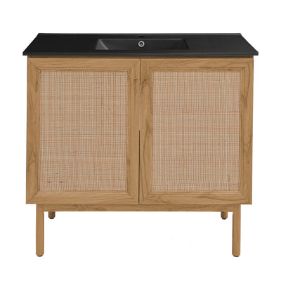 Classe 36" Freestanding Bathroom Vanity in Golden Oak with Black Sink Top