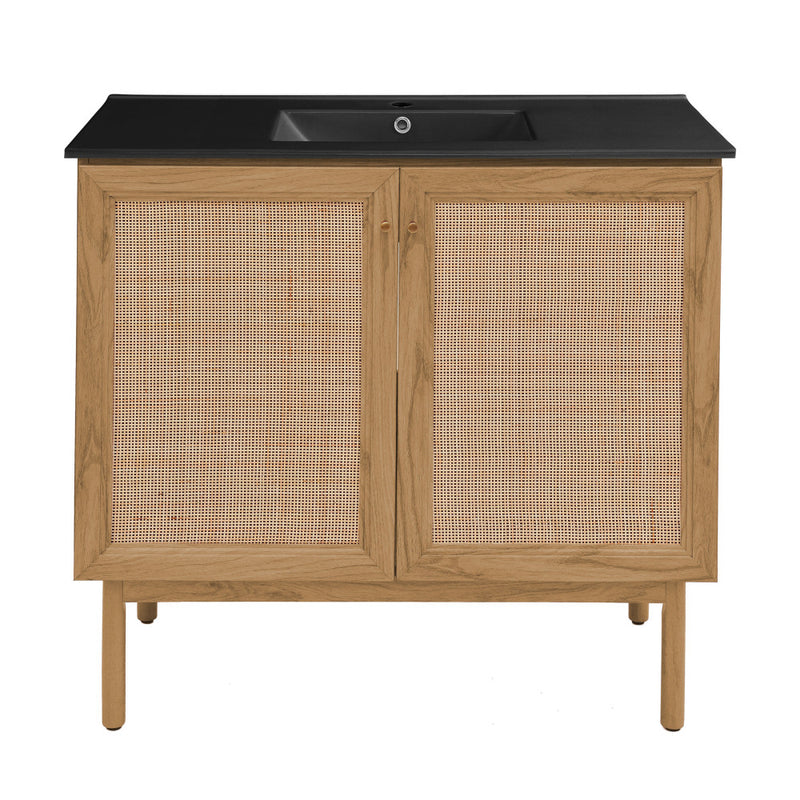 Classe 36" Freestanding Bathroom Vanity in Golden Oak with Black Sink Top