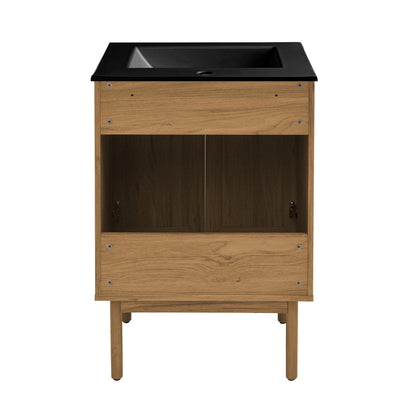 Classe 24" Freestanding Bathroom Vanity in Golden Oak with Black Sink Top