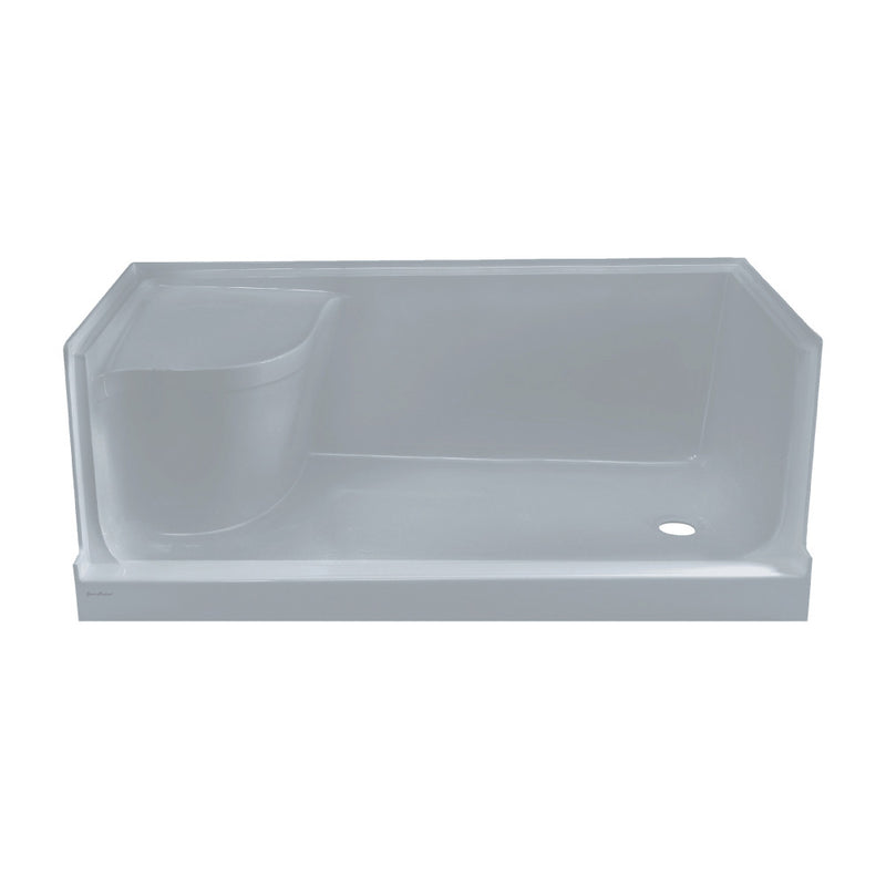 Aquatique 60" x 32" Single Threshold Shower Base With Right Hand Drain and Integral Left Hand Seat in Gray
