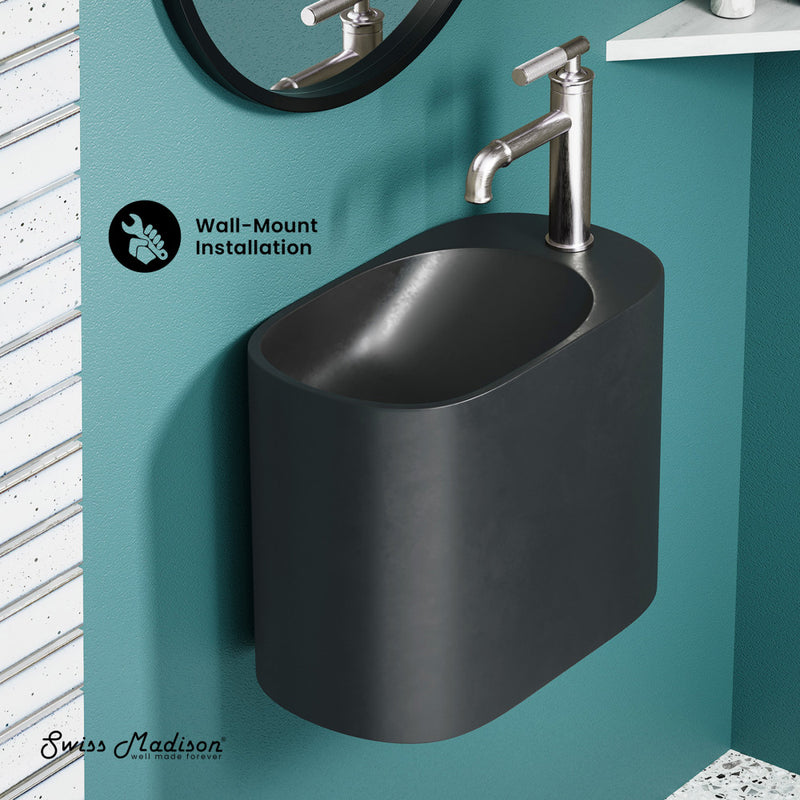 Terre 17.5" Right Side Faucet Wall-Mount Bathroom Sink in Black