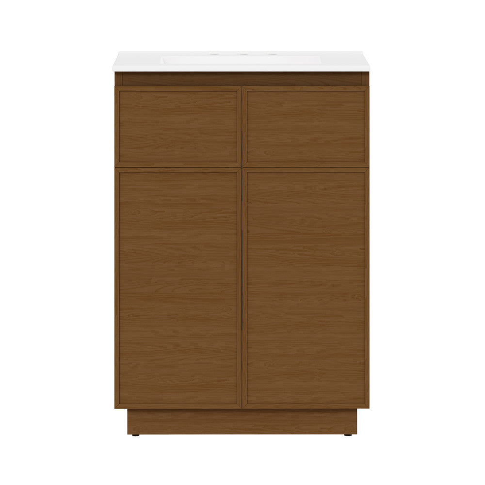 St. Tropez 24" Freestanding Bathroom Vanity in Brown Oak with 3-Hole Widespread Sink Top