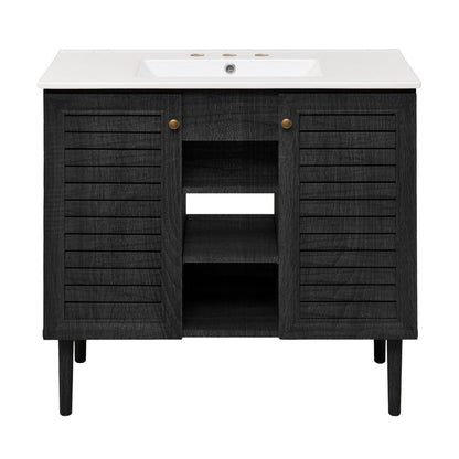 Bron 36" Freestanding Bathroom Vanity in Black Oak with 3-Hole Widespread Sink Top
