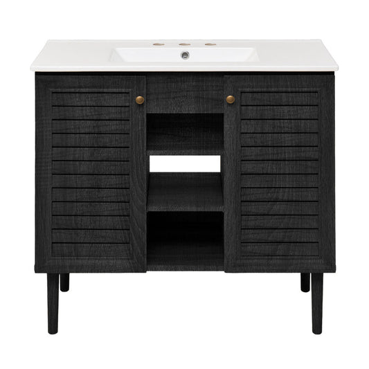 Bron 36" Freestanding Bathroom Vanity in Black Oak with 3-Hole Widespread Sink Top