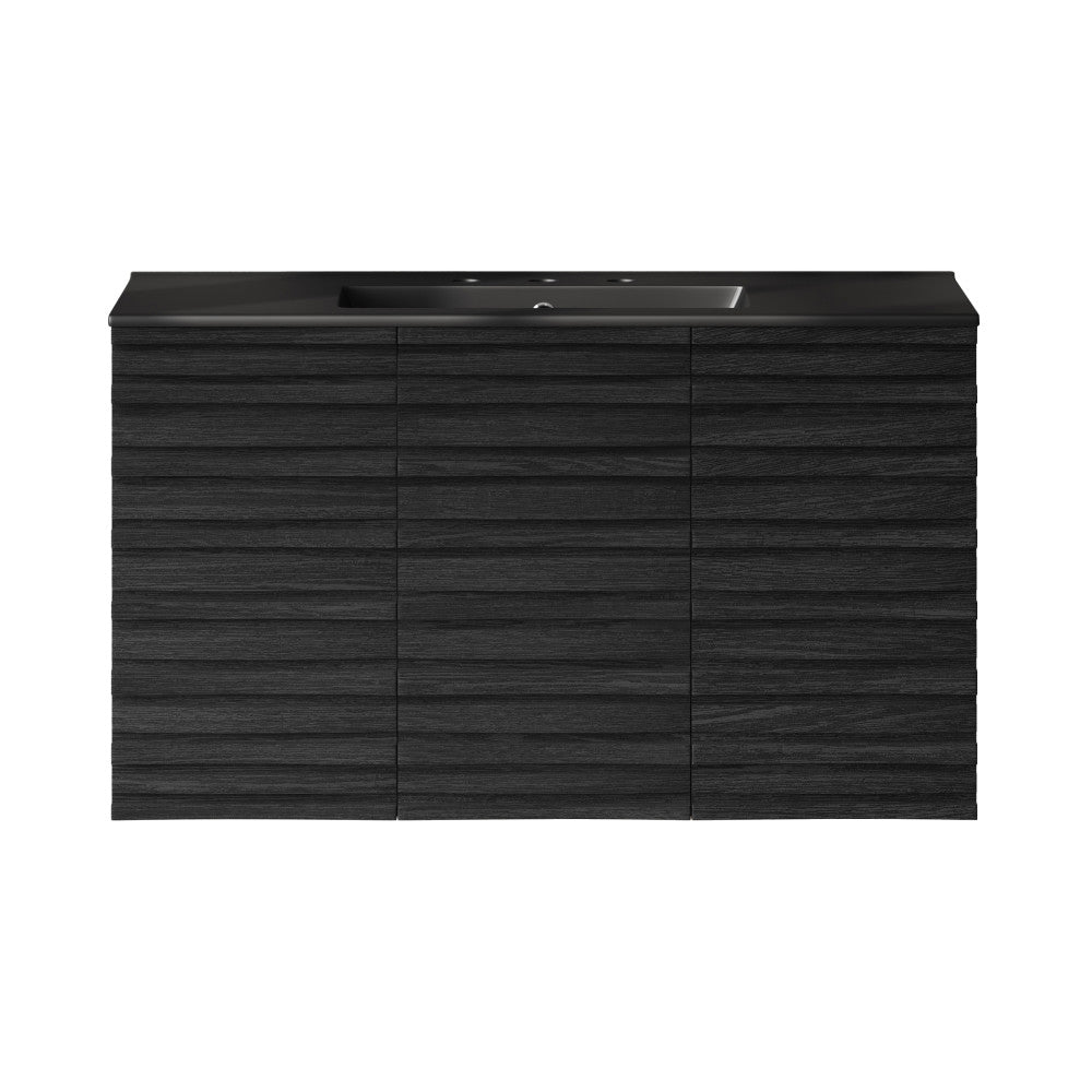 Cascade 36" Wall-Mounted Bathroom Vanity in Black Oak with Black 3-Hole Widespread Sink Top