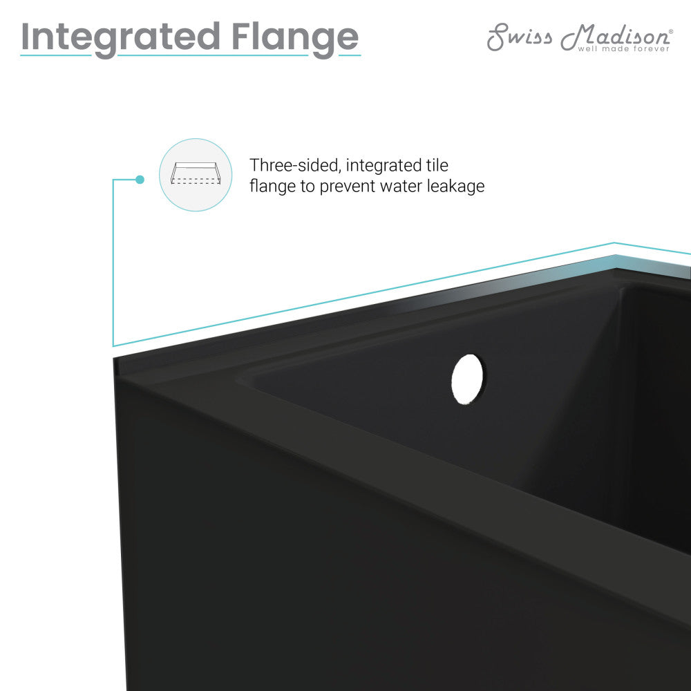 Alcove apron front bathtub 48x32 inch with left-hand drain in matte black, integrated tile flange.