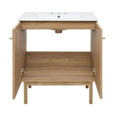 Classe 30" Freestanding Bathroom Vanity in Golden Oak with 3-Hole Widespread Sink Top