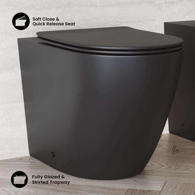 St. Tropez Back-to-Wall Toilet Bundle 0.8/1.6 GPF Dual Flush in Matte Black with White Flush Plate