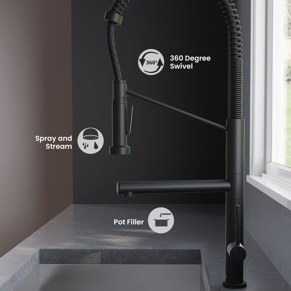 Nouvet Single Handle, Pull-Down Kitchen Faucet with Pot Filler in Matte Black