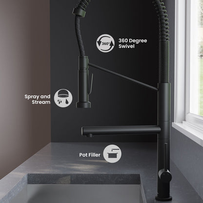 Nouvet Single Handle, Pull-Down Kitchen Faucet with Pot Filler in Matte Black