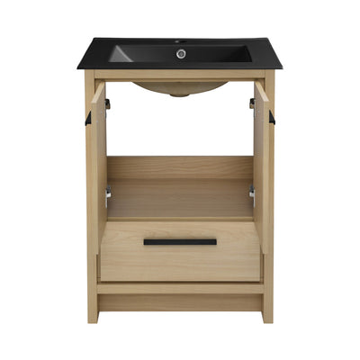 Virage 24 in. Brown Oak Bathroom Vanity With Black Ceramic Sink Top