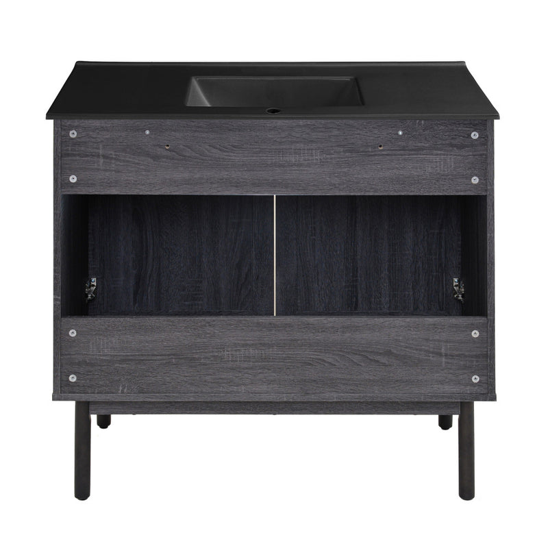 Classe 36" Freestanding Bathroom Vanity in Black Oak with Black Sink Top