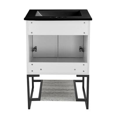 Marseille 24 in. Gray Oak Bathroom Vanity With Black, 3-Hole Ceramic Sink Top