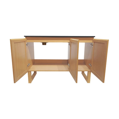 Arles 48 in. Natural Oak, Double Basin Bathroom Vanity With Black, 3-Hole Centerset Ceramic Sink Top