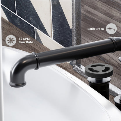 Avallon 8 in. Widespread, 2-Handle Wheel, Bathroom Faucet in Matte Black