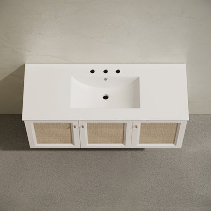 Classe 48" Wall-Mounted Bathroom Vanity in White Oak with Widespread Faucet Holes Vanity Top