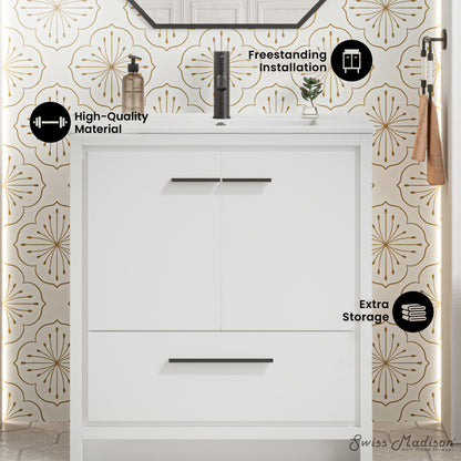 Virage 30" Freestanding Bathroom Vanity in White with Sink Top