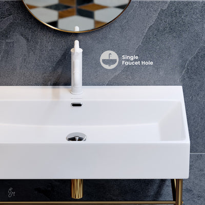 Claire 30 Ceramic Console Sink White Basin Brushed Gold Legs