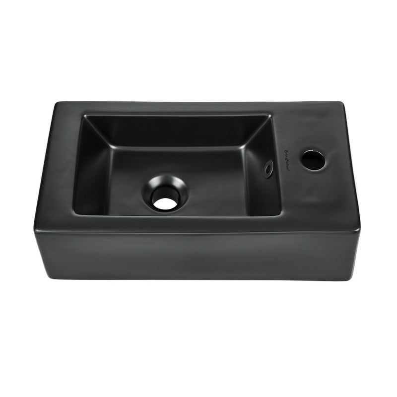 Voltaire 19.5 x 10 Rectangular Ceramic Wall Hung Sink with Right Side Faucet Mount, Matte Black