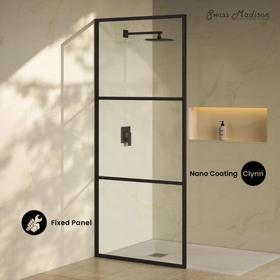 Claire 34 x 76 Framed Fixed 3/8 in. (10mm) Clear Tempered Glass Shower Door with Black Matte Frame