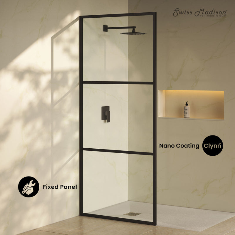 Claire 34 x 76 Framed Fixed 3/8 in. (10mm) Clear Tempered Glass Shower Door with Black Matte Frame