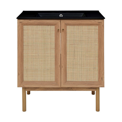 Classe 30" Freestanding Bathroom Vanity in Golden Oak with Black 3-Hole Widespread Sink Top
