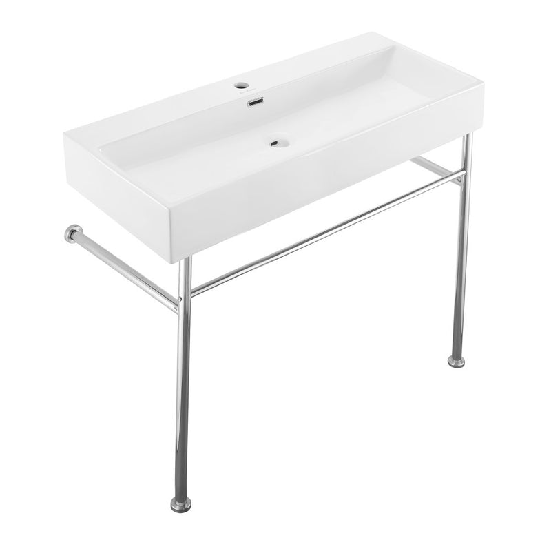 Claire 40 Ceramic Console Sink White Basin Chrome Legs