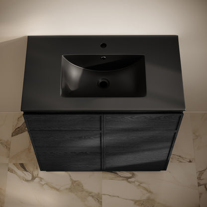 St. Tropez 36" Freestanding Bathroom Vanity in Black Oak with Black Sink Top
