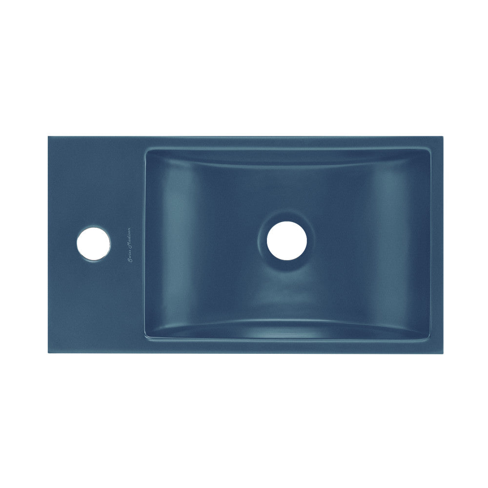 Lisse 16" Concrete Rectangle Wall-Mounted Sink with Left Side Faucet Mount in Matte Royal Blue