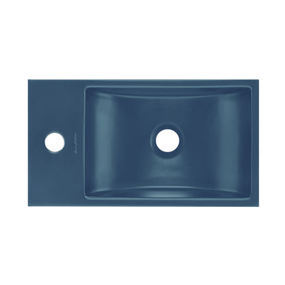 Lisse 16" Concrete Rectangle Wall-Mounted Sink with Left Side Faucet Mount in Matte Royal Blue