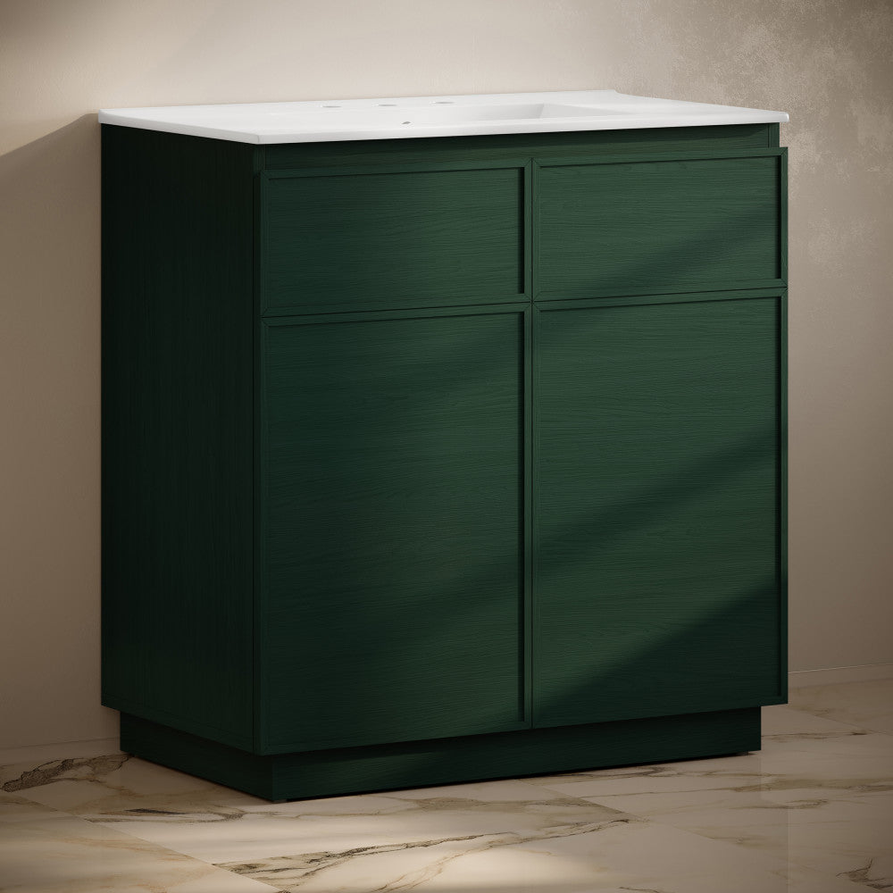 St. Tropez 36" Freestanding Bathroom Vanity in Green Oak with 3-Hole Widespread Sink Top