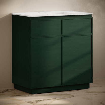 St. Tropez 36" Freestanding Bathroom Vanity in Green Oak with 3-Hole Widespread Sink Top