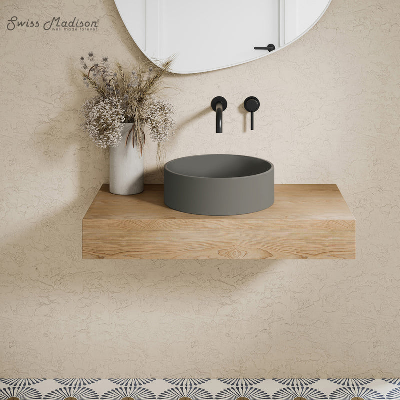 Lisse 15" Round Concrete Vessel Bathroom Sink in Dark Grey