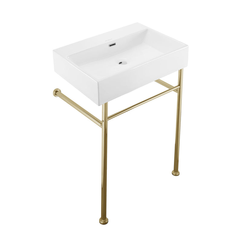 Claire 24" Rectangle Zero Hole Console Sink with Glossy Gold Legs