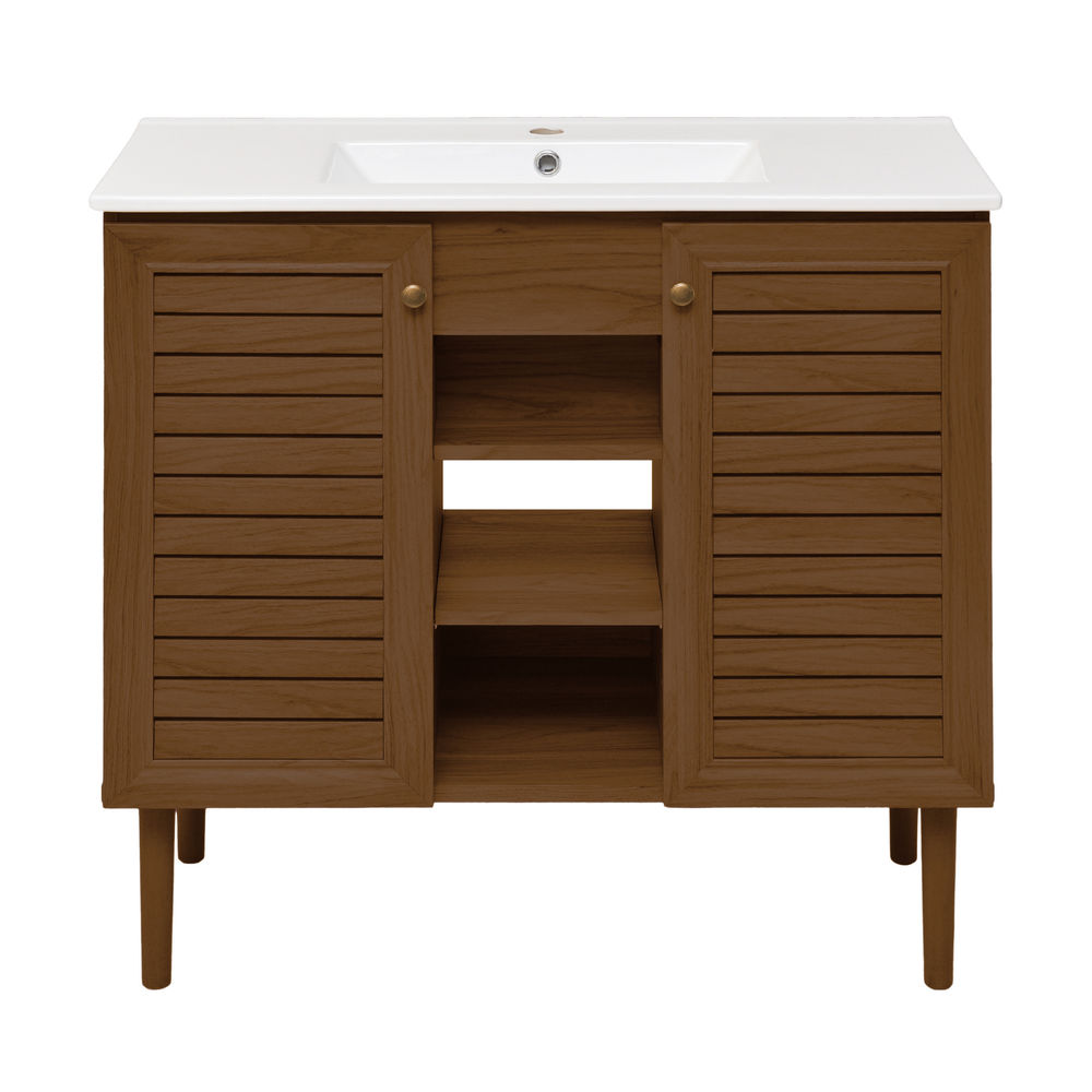 Bron 36" Freestanding Bathroom Vanity in Brown Oak with Sink Top
