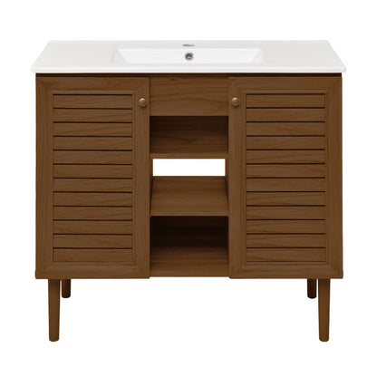 Bron 36" Freestanding Bathroom Vanity in Brown Oak with Sink Top