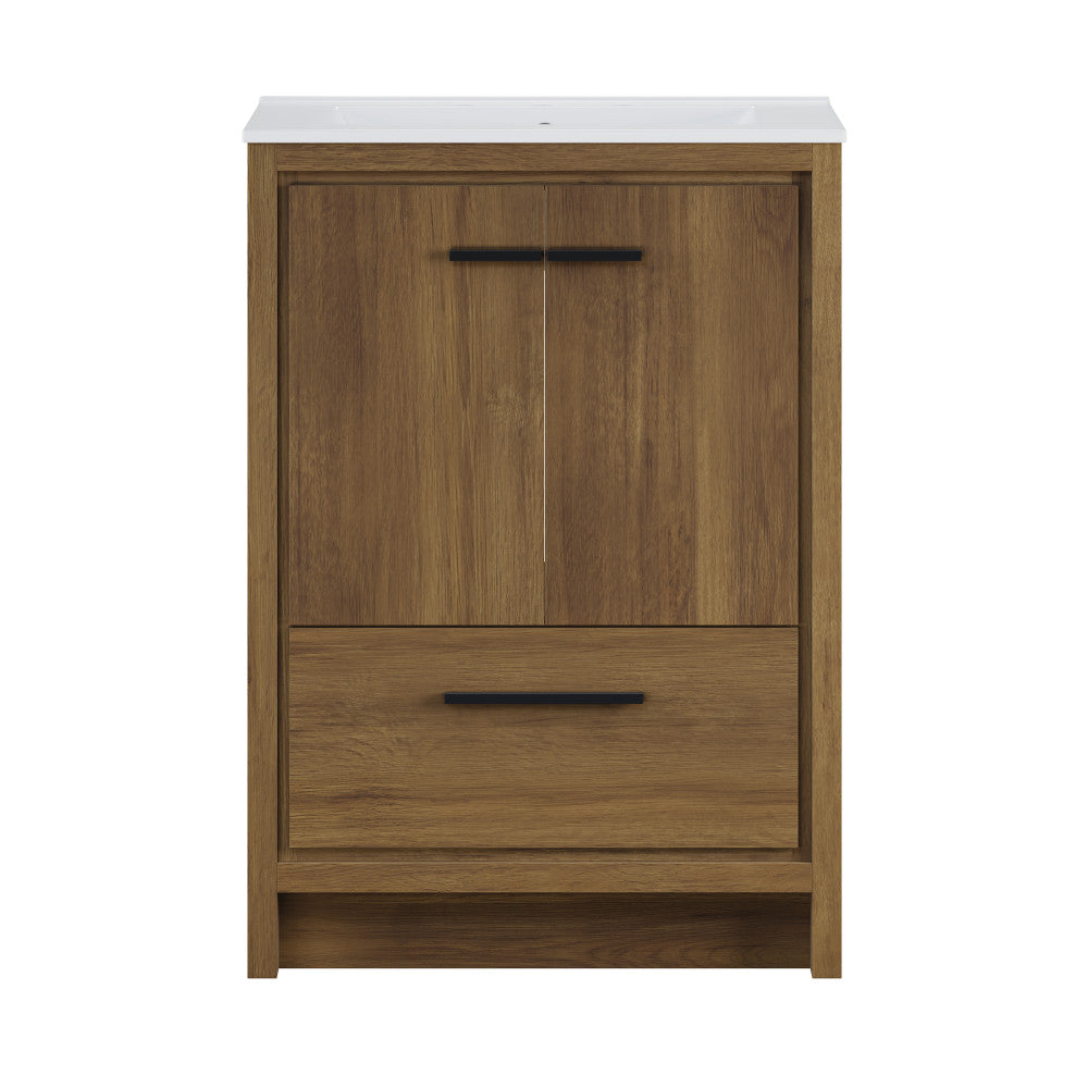 Virage 24" Freestanding Bathroom Vanity in Brown Oak with 3-Hole Widespread Sink Top
